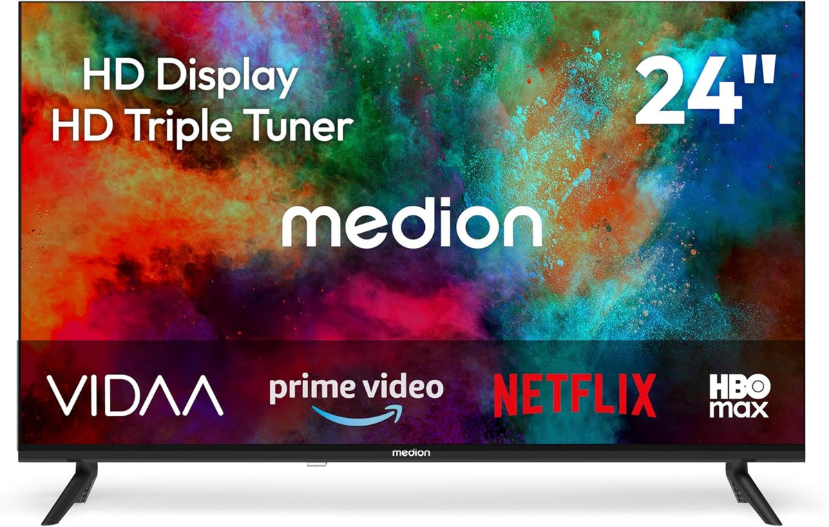MEDION Fernseher, 59,8 cm, 24 Zoll, Schwarz, Smart TV, HD (VIDAA, Smart TV, Prime Video, HD Triple Tuner, MD 824102)