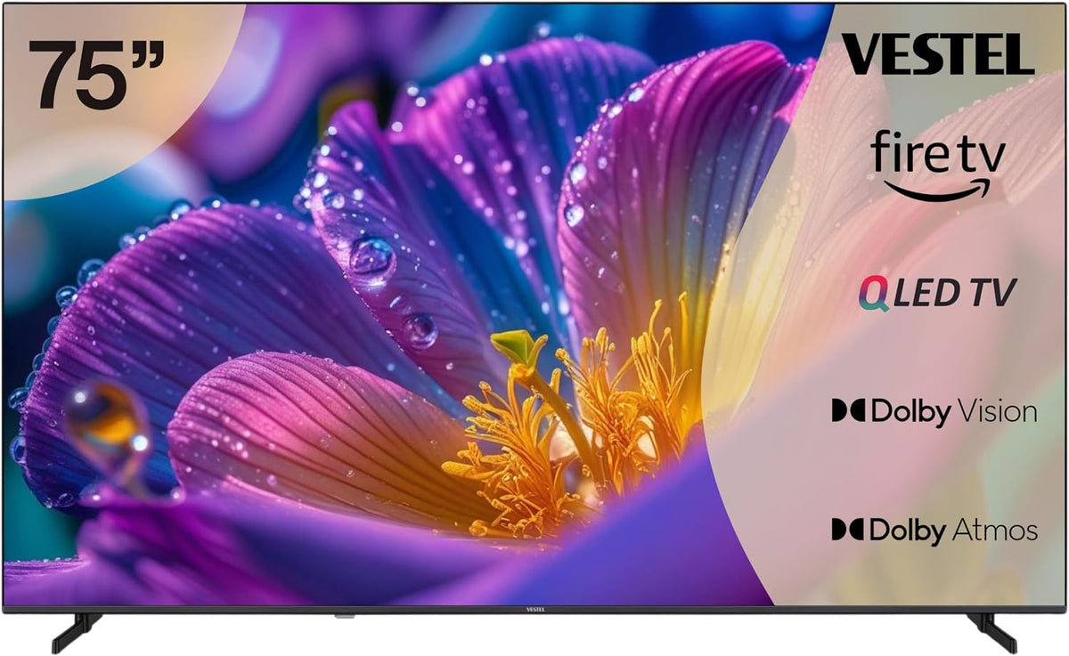 Vestel Fernseher, 75 Zoll, schwarz, Smart TV, QLED Fire TV 4K UHD, Smart TV mit Dolby Vision HDR, Dolby Atmos und integriertem Triple-Tuner