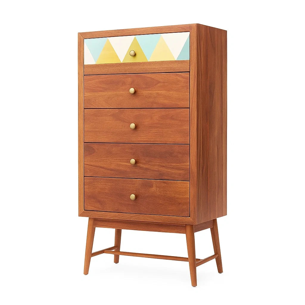 Kommode aus Walnussholz mit 5 Schubladen und Retro Design