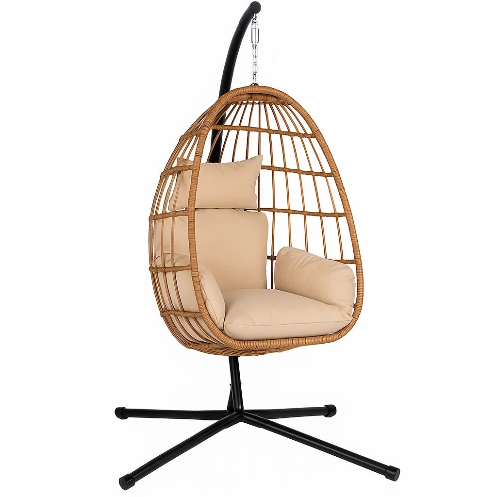 Hängesessel aus Rattan mit Metallgestell in Braun und Beige