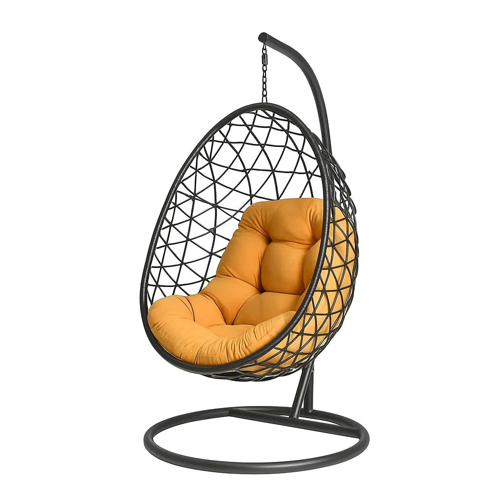 Hängesessel mit Metallrahmen und Polyesterkissen in Orange