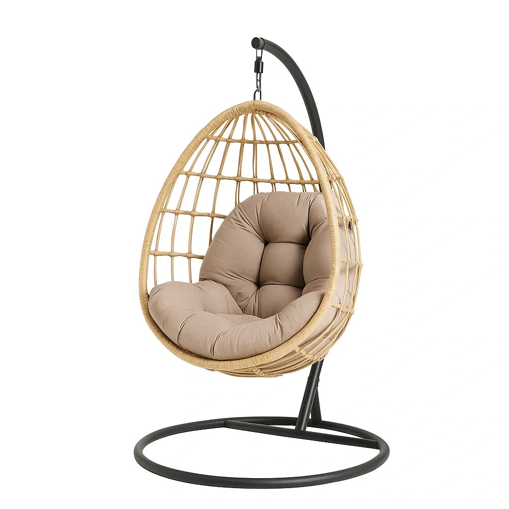 Hängesessel Rattan Beige mit Stahlrahmen