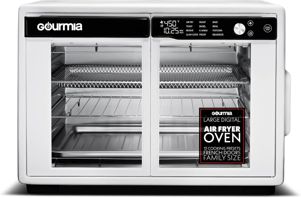 Gourmia Air Fryers, Weiß, French Door Air Fryer Oven - 37 Qt Large Capacity, FryForce 360°, Digital Display, 12 Cooking Presets
