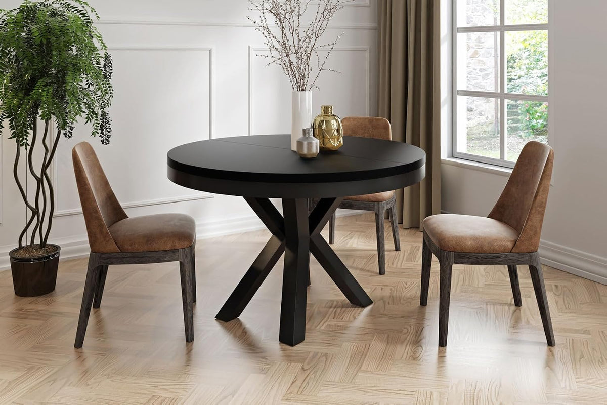 WFL GROUP Esstisch, 180 cm, Schwarz, Runder Ausziehbarer im Loft-Stil - Industrieller Tisch