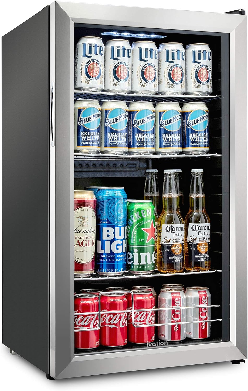 Ivation Beverage Refrigerators, Silber/Schwarz, 126 Can Beverage Refrigerator, Freestanding Ultra Cool Mini Drink Fridge