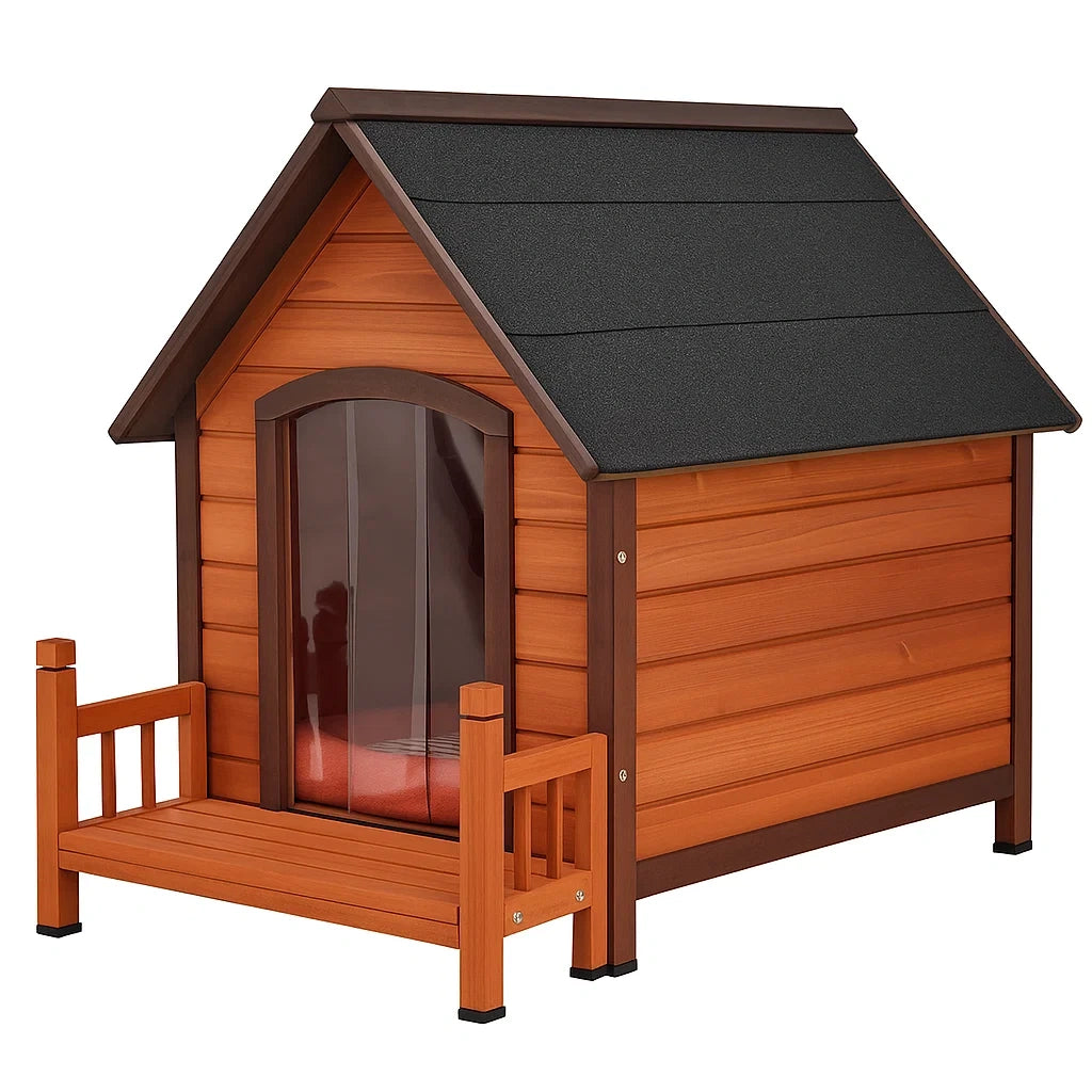 Holz Hundehütte mit Veranda Braun/Schwarz