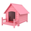 Hundehütte Holz Rosa mit Veranda
