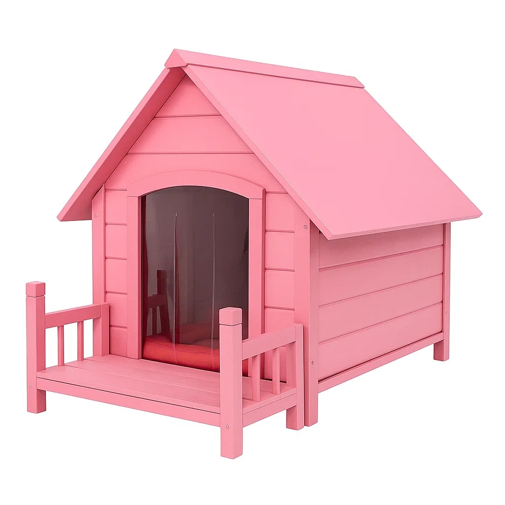 Hundehütte Holz Rosa mit Veranda