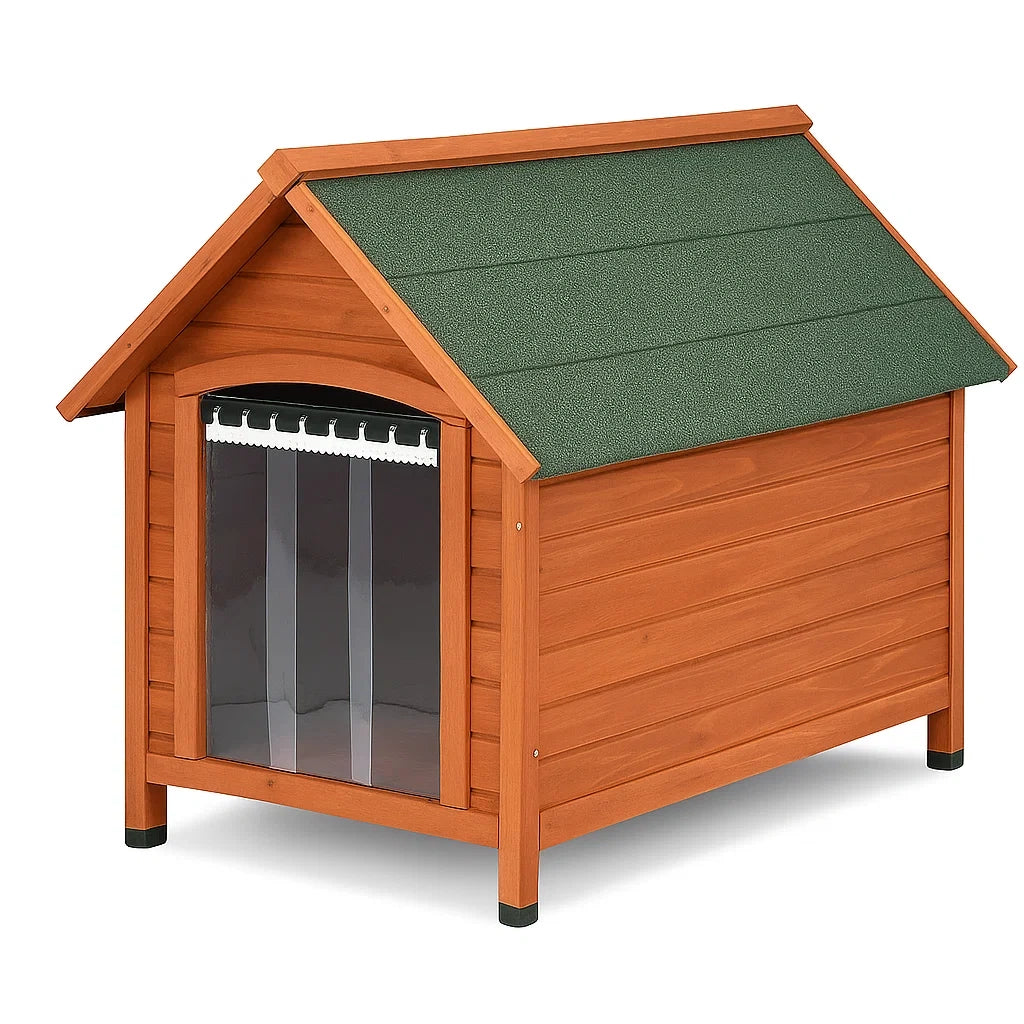 Holz Hundehütte mit grünem Dach