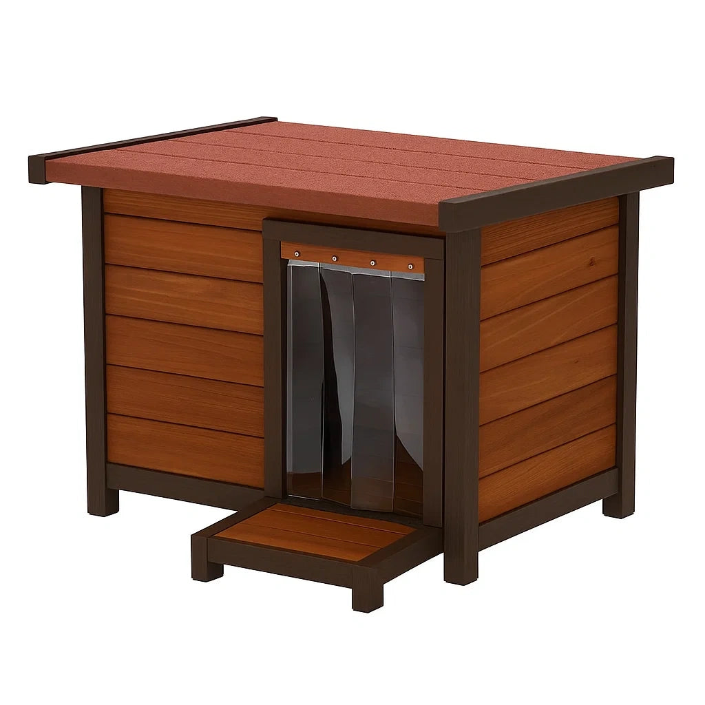 Holz Hundehütte mit Kunststofftür Braun