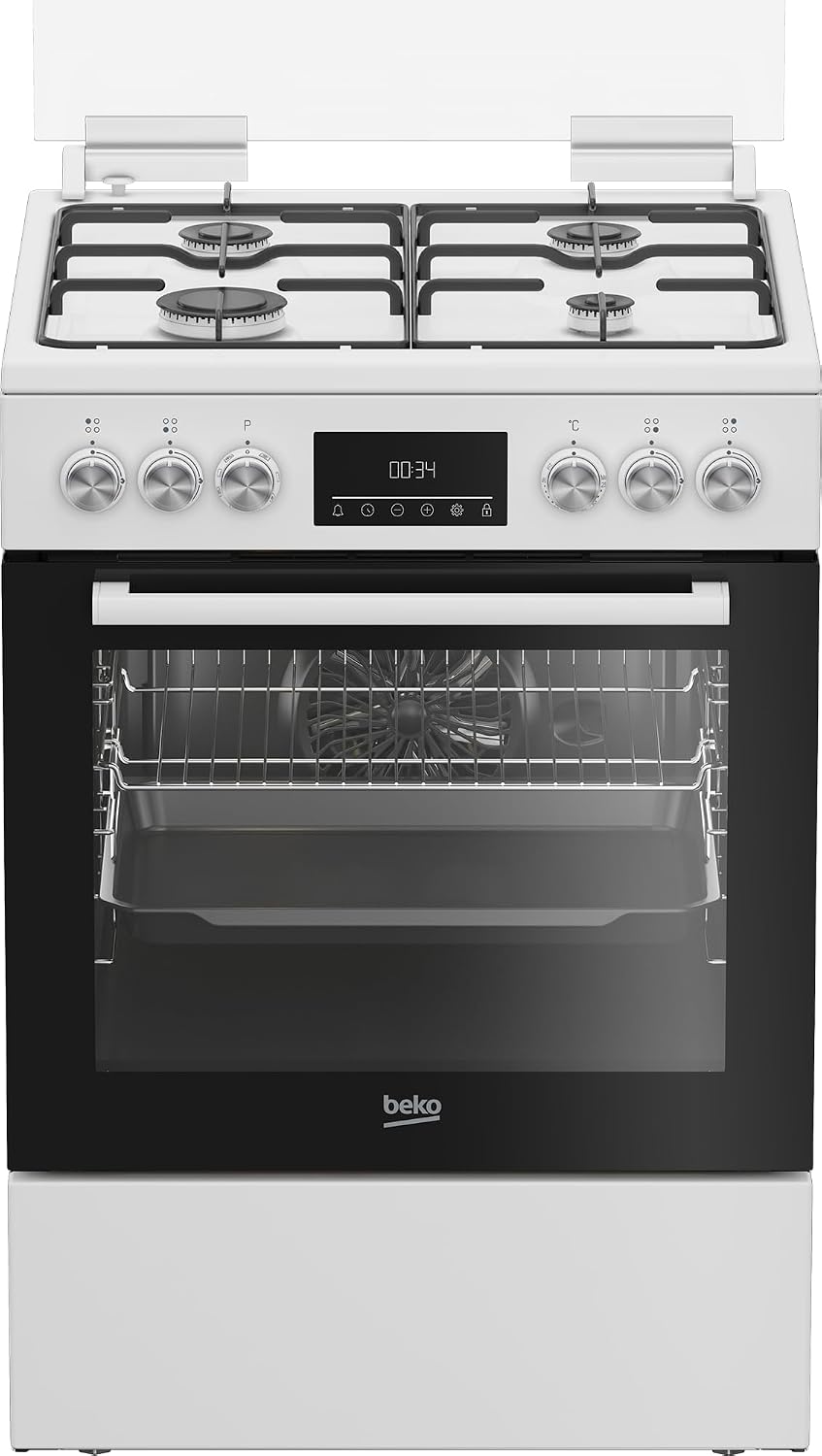 Beko Kochfeld, 72 l, Weiß, FBM62320WDSL freistehend Herd, Multifunktionsofen mit Gas, Garraum-Volumen, 4 Kochzonen