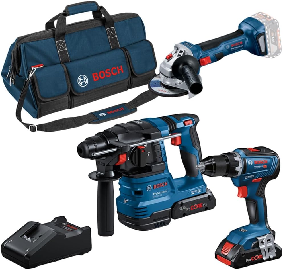 Bosch Professional Akkuschrauber, 4.0 Ah, 18 V, Blau/Schwarz/Rot, System Combo Kit: Bohrschrauber GSR -55 + Winkelschleifer