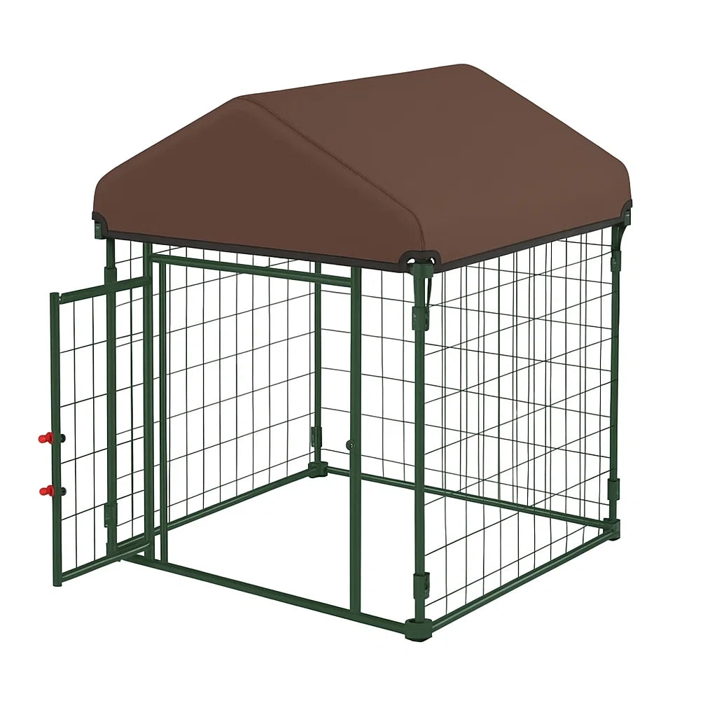 Metall Hundezwinger mit Dach Braun 120x120x150 cm