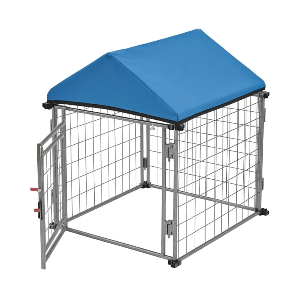 Stahl Hundezwinger mit blauem Dach 120x120x150cm