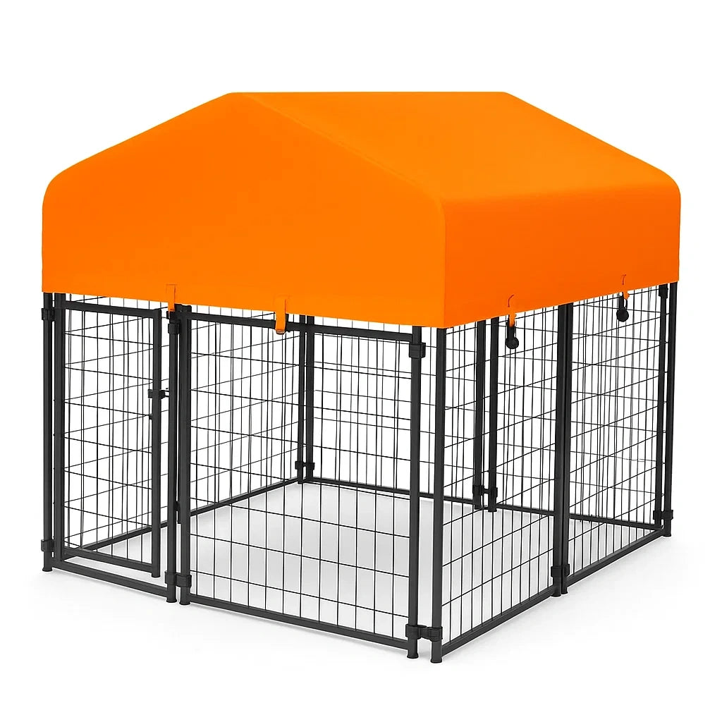 Metall-Hundezwinger mit Orangem Dach 150x150x150 cm