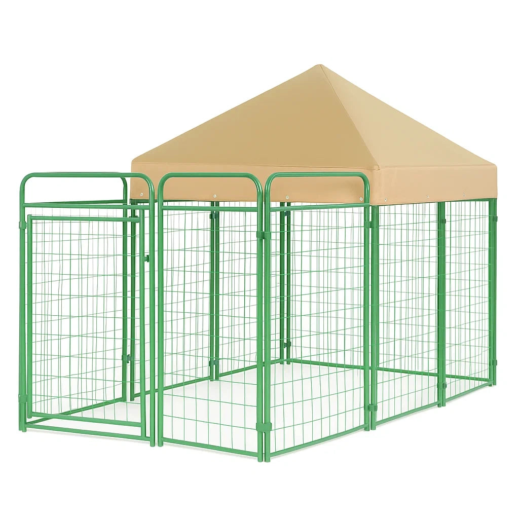 Metall Hundezwinger mit Polyesterdach Grün/Beige 380x190x210 cm