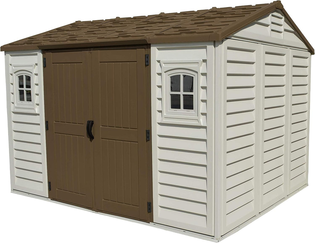 Duramax Gerätehaus, 7.64 m, Beige/Braun, Apex 10.5 x 8 ( ²) Kunststoff mit 2 festen Fenstern und, Allwetterlösung für den Außenbereich