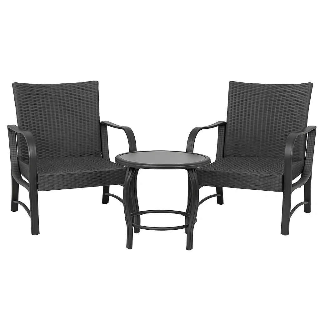 Gartenmöbelset 2 Stühle und Tisch aus Polyethylen-Rattan und Stahl Schwarz