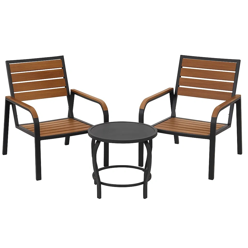 Gartenset aus Aluminium mit 2 Stühlen und Tisch in Schwarz/Braun