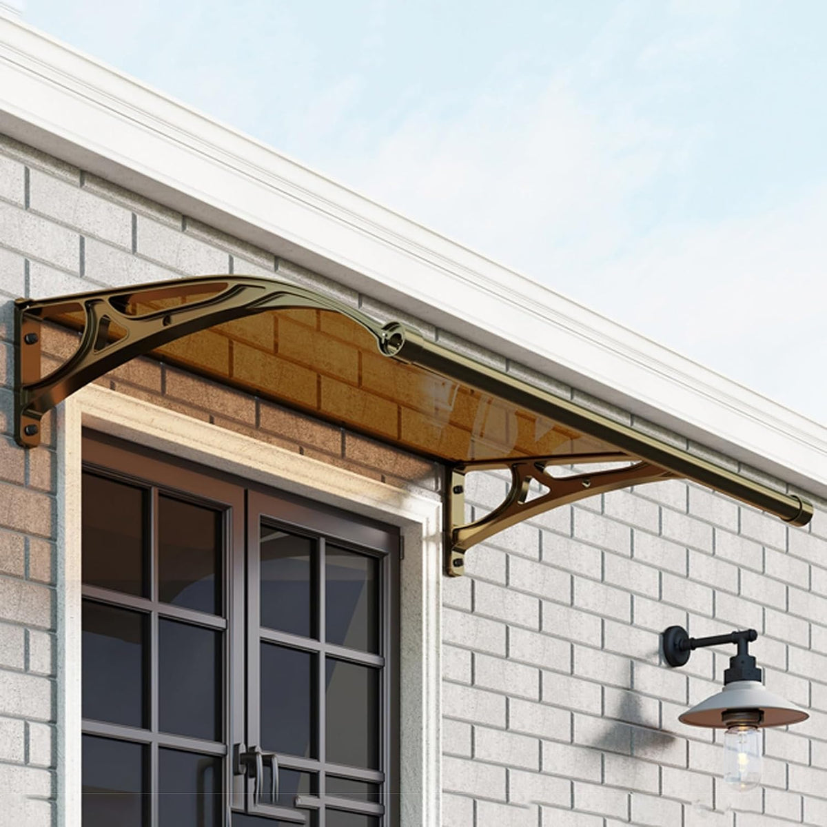 Braun Markise, Braun, Outdoor Eingangsbereich - Gebogene Terrassenüberdachung für, Balkon & Türen - witterungsbeständig