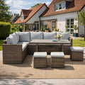Sofa LANOX, Grau, Polyrattan Gartenlounge Set 7-teilig für 8-10 Personen