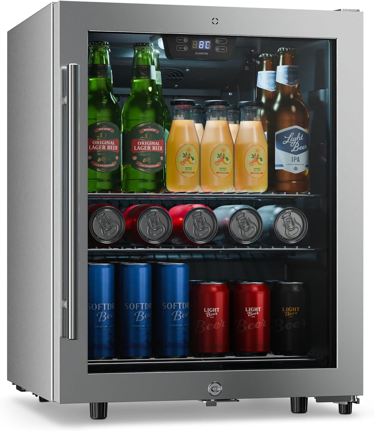 Klarstein Getränkekühlschrank, 60 L, Weiß, LuxeChill, Getränkekühler mit Glastür, 10 °C Touch-Bedienfeld, 3 Regale
