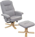 Mendler Relaxsessel, Hellgrau/Holz, Fernsehsessel TV-Sessel mit Hocker, Stoff/Textil, FSC-Zertifiziert - hellgrau