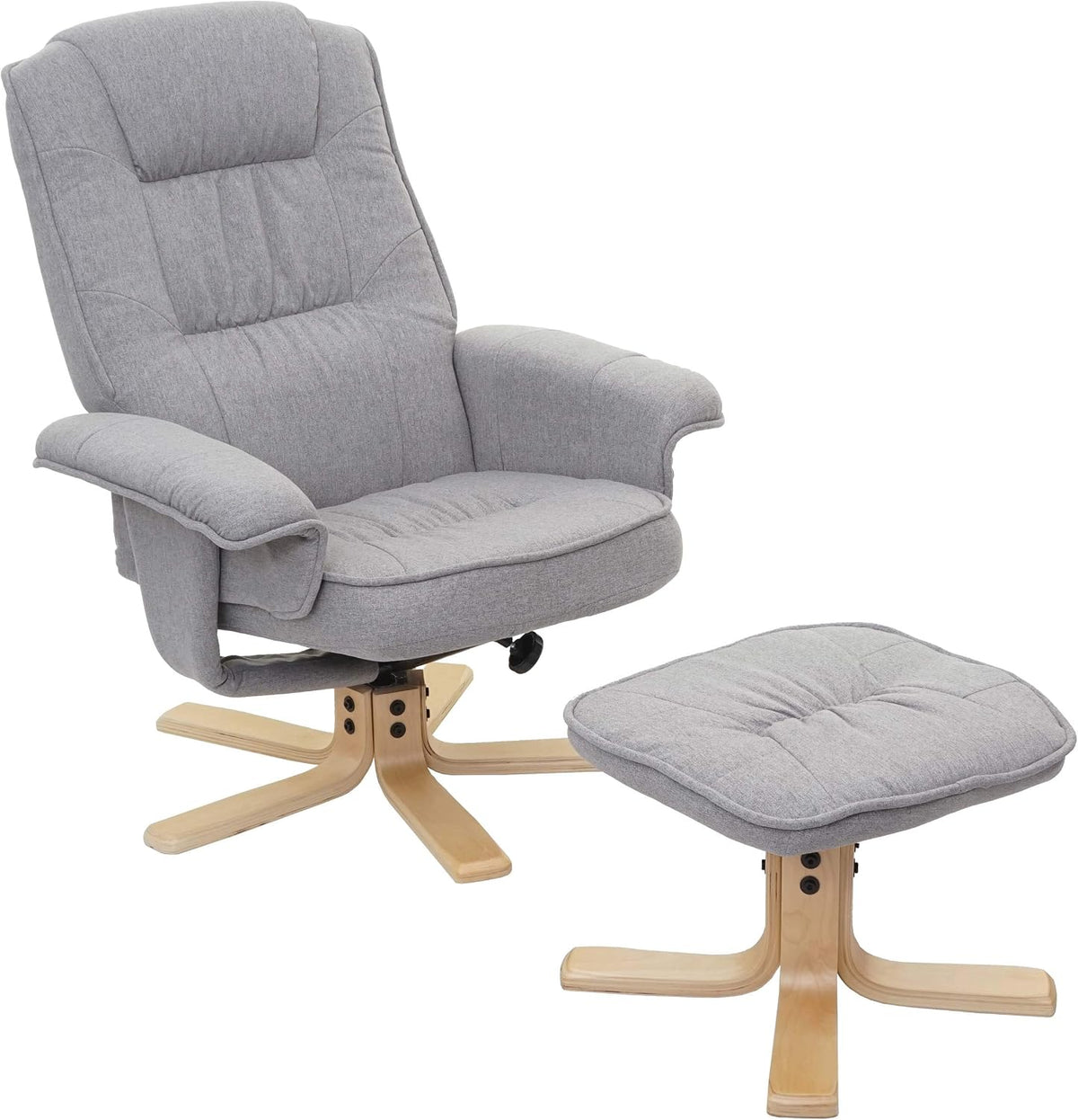 Mendler Relaxsessel, Hellgrau/Holz, Fernsehsessel TV-Sessel mit Hocker, Stoff/Textil, FSC-Zertifiziert - hellgrau