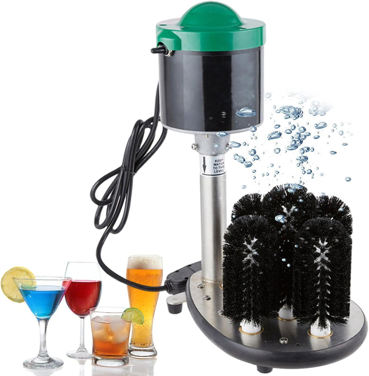 Gewerbliche Gläserreinigungsmaschine, Silber, GläSerspüLmaschine Mit 5 BüRstenköPfen, Elektrische Tassenreinigungsmaschine Aus Edelstahl