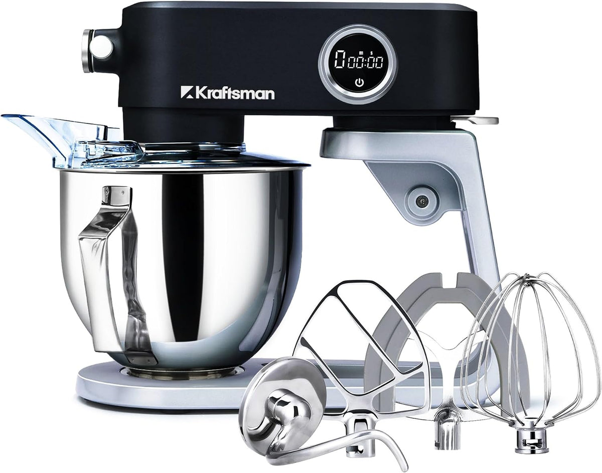 Kraftsman Universalküchenmaschinen, 5 L, Schwarz, Knetmaschine für Brotteig, Ganzmetallgehäuse, 8 Stufen mit Timer