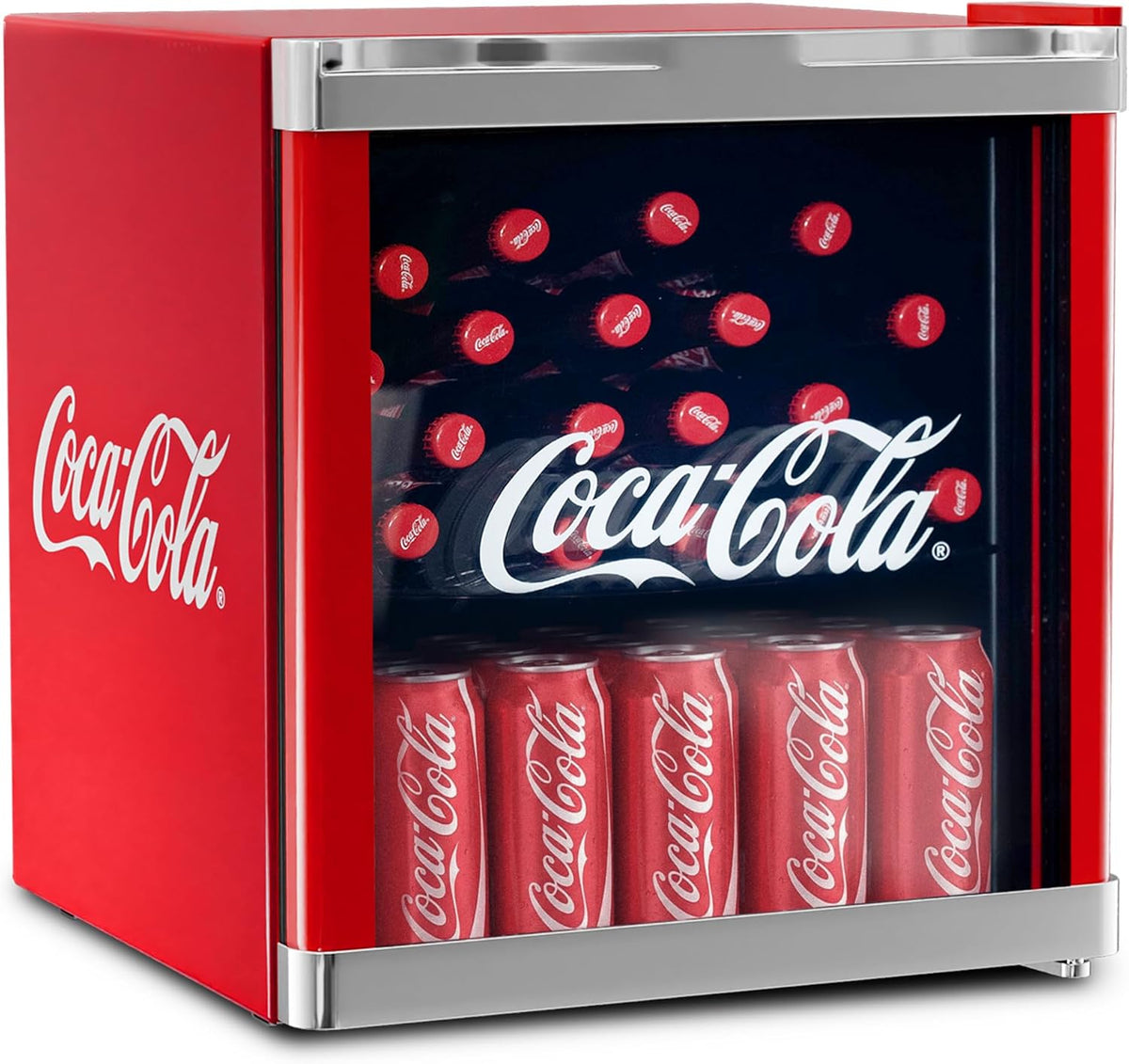 °CUBES Getränkekühlschrank, 48 L, Rot, Original Coca-Cola Mini Kühlschrank - mit Glastür, leise & energieeffizient - Für Büro
