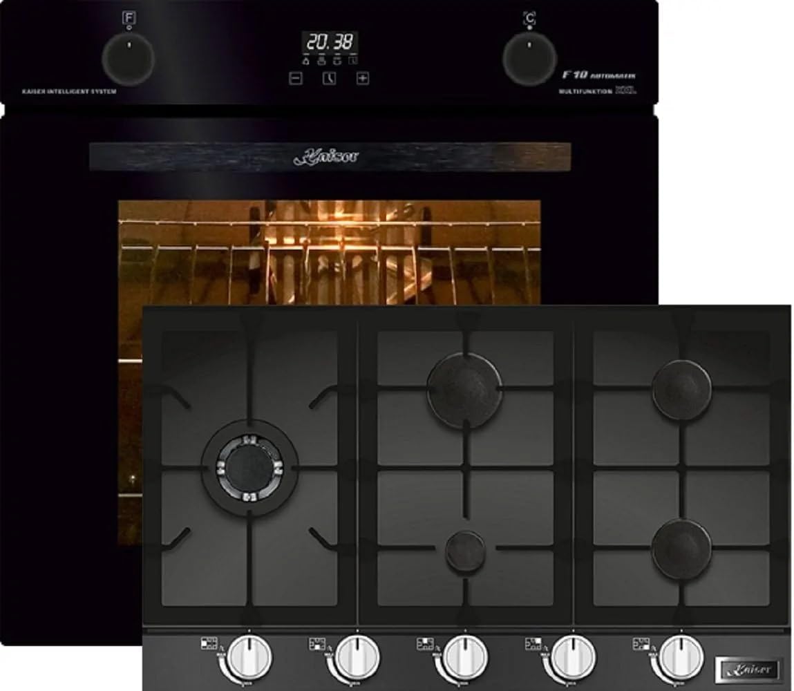 Kaiser Backofen, 90 cm, 79 L, Schwarz, Gas Herd-Set EH 6367 +KCG 9387, Elektro, Autark, Einbau, intelligent system+Erdgas/Propangas /