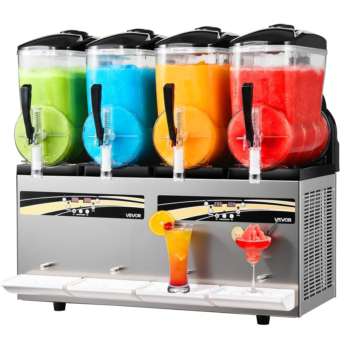VEVOR Eismaschine, 1650 W, 12 L, Grün/Blau/Orange/Rot, Slush Maschine 4 x, Slusheis Eisbereiter (kein Eis Nötig)