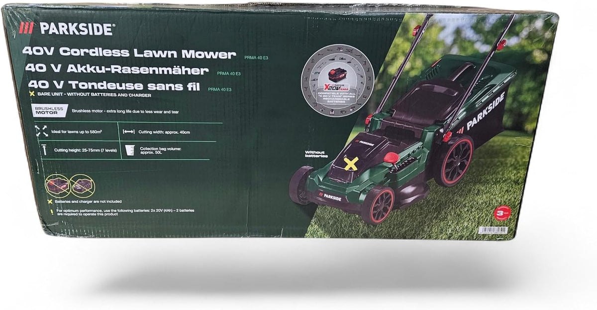 Parkside Rasenmäher, 40 cm, 4ah, Grün/Schwarz/Rot, PRMA 40-Li C1 Akku-, BRUSHLESS Motor, Doppel Ladegerät