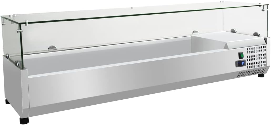 Wohnzimmerschrank METRO Professional, 180 W, 240 V, 53 L, silber, Aufsatzkühlvitrine GHS1150, aus Edelstahl/Sicherheitsglas