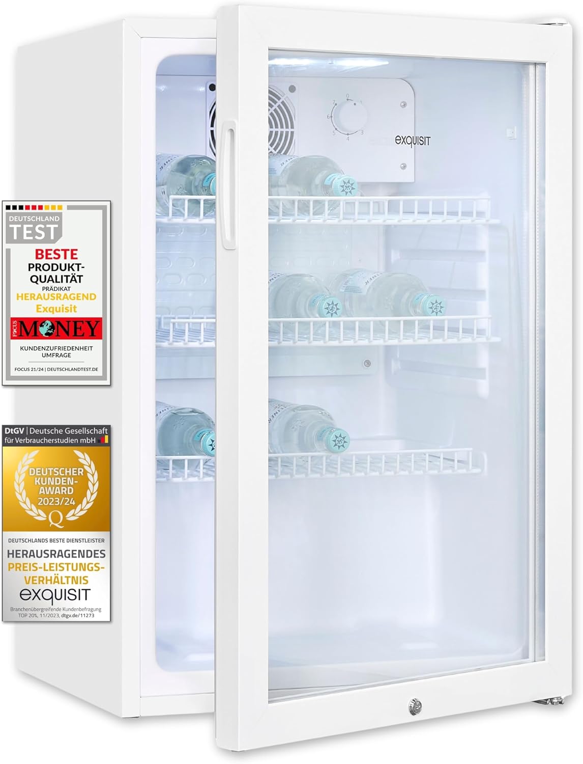 Exquisit Kühlschrank, 118 L, Weiß, GKS120-GT-160C Glastür Weiss - Flaschen