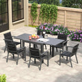 Gartenmöbel-Set TRIUMPHKEY, 160 cm, Dunkelgrau, Gartenmöbel Set 6 Personen, Balkonmöbel mit Aluminium, 6 Stapelstühle und 1 80/ Gartentisch Ausziehbar