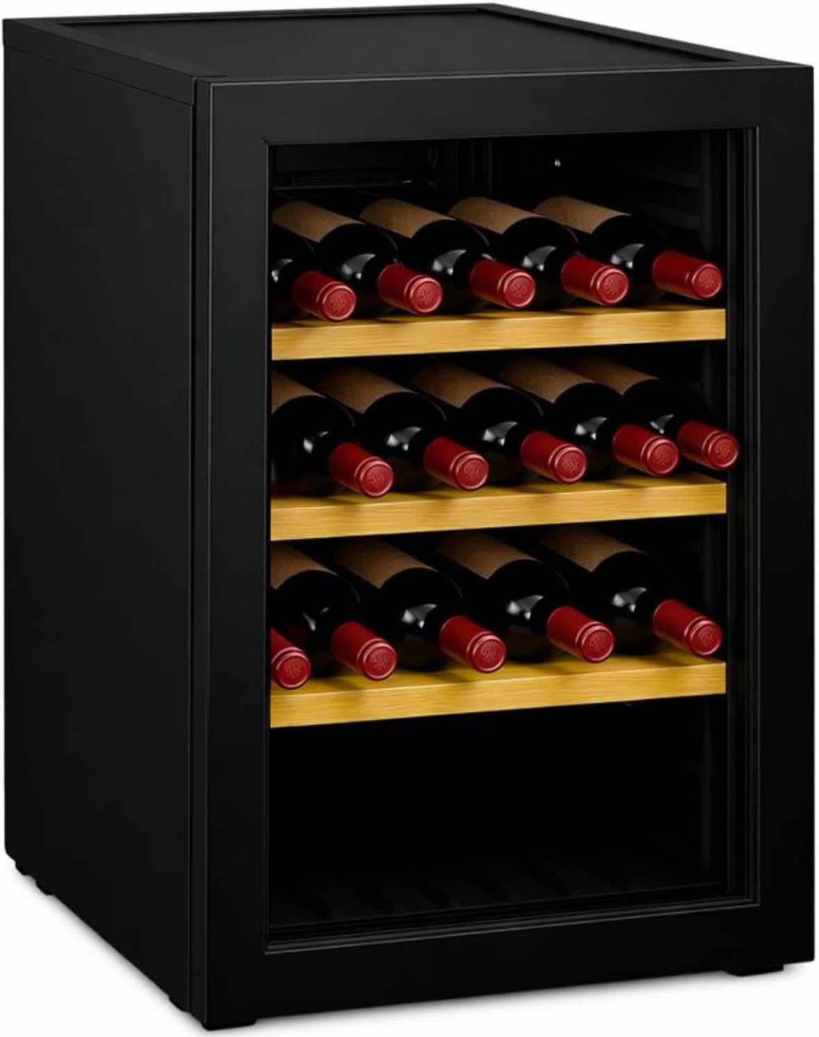 Weinkühlschrank, 72 l, Schwarz, Générique, 15 Flaschen, Holzablagen, Temperatur 6 bis 14 °C, Glastür mit Doppelglas