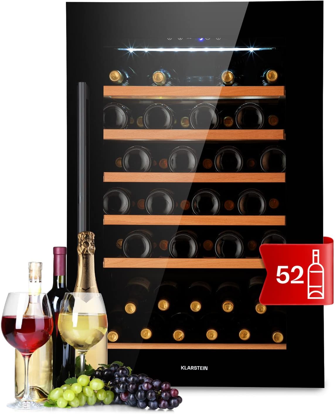 Klarstein Getränkekühlschrank, 137 L, Schwarz, Einbau-Weinkühlschrank, Schmal, 1 Zone Weinkühlschrank mit Glastür