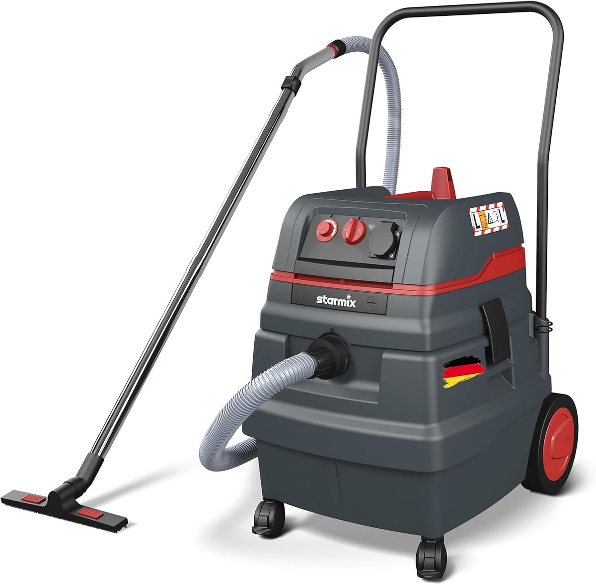 Starmix Nass-Trockensauger, 1600 W, 50 L, 5m, Grau/Rot, ISC L-1650 Top, Industriesauger Staubklasse L mit Gerätesteckdose &