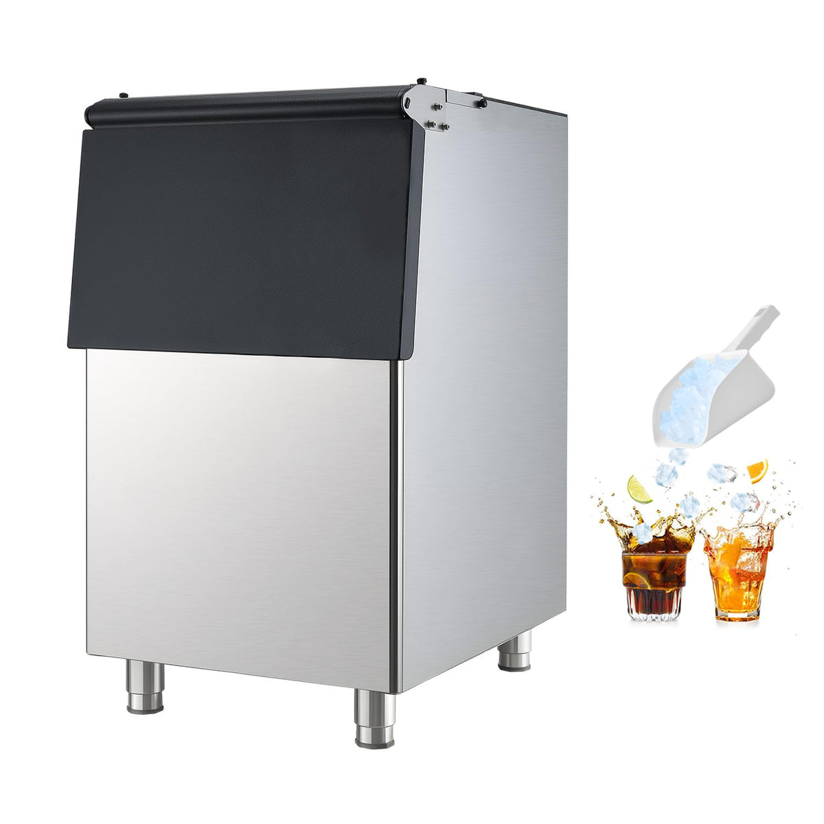 VEVOR Eismaschine, 113 kg, Schwarz, Gewerblicher Eisbehälter für n ( Fassungsvermögen), mit Verstellbaren & Rutschfesten Gummifüßen
