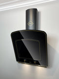GURARI Dunstabzugshaube, 60 cm, 1000m, Schwarz, Kopffreihaube GCH S 142 60 BL N, Retro Wandhaube, Glas, Effizienzklasse A