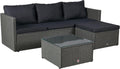 LC Garden Sofa, Aluminium, Polyrattan, grau, Loungino Polyrattan Lounge -Mix für 3-4 Personen, Balkonmöbel Sitzgruppe mit Tisch + Hocker