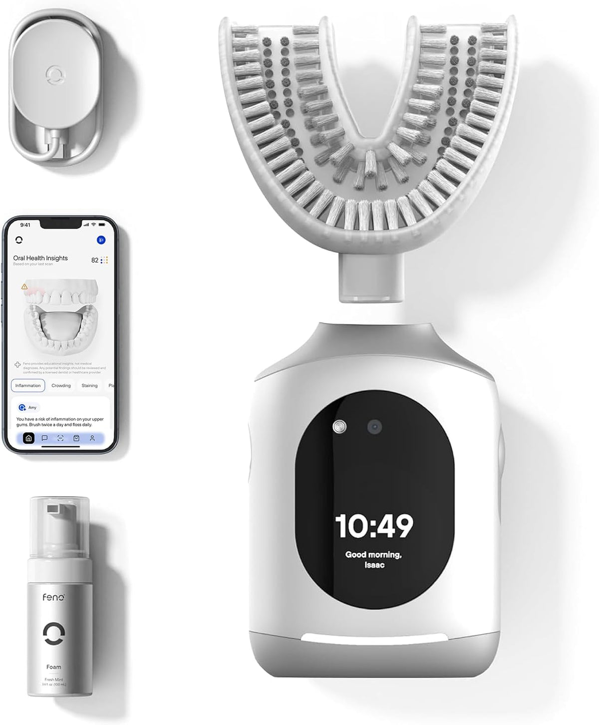 Feno Ultraschall, Schwarz, Smartbrush Elektrische Zahnbürste für Erwachsene, KI-betriebene oszillierende Zahnbürste mit App