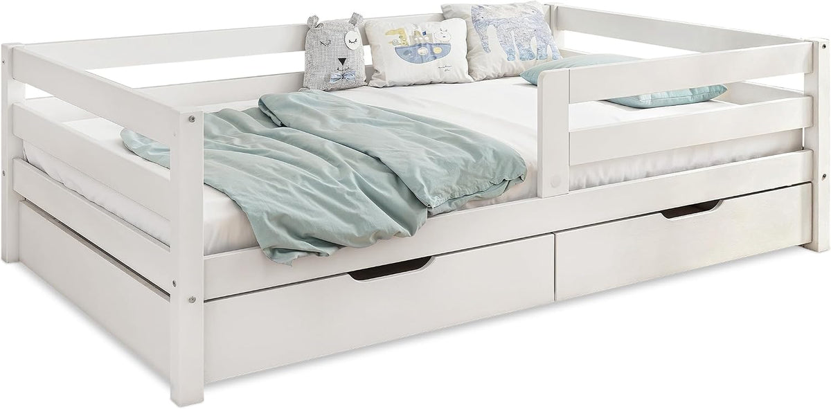 Ehrenkind Bett, 90x200 cm, Natur, Kinder Sona mit Doppelschublade aus massivem Kiefernholz