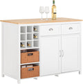 SoBuy Sideboard, 120x90x56 cm, Weiß/Hellbraun, KNL05-W Kücheninsel mit 2 Rattankörben freistehend