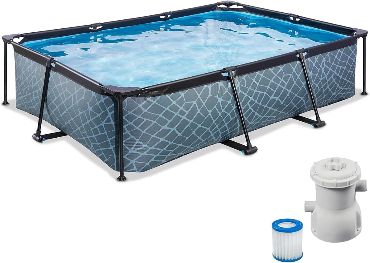 EXIT TOYS Stahlrahmenpool, 300 x 200 x 65 cm, Mehrfarbig, Aufstellpool Rechteckig Garten mit Filterpumpe