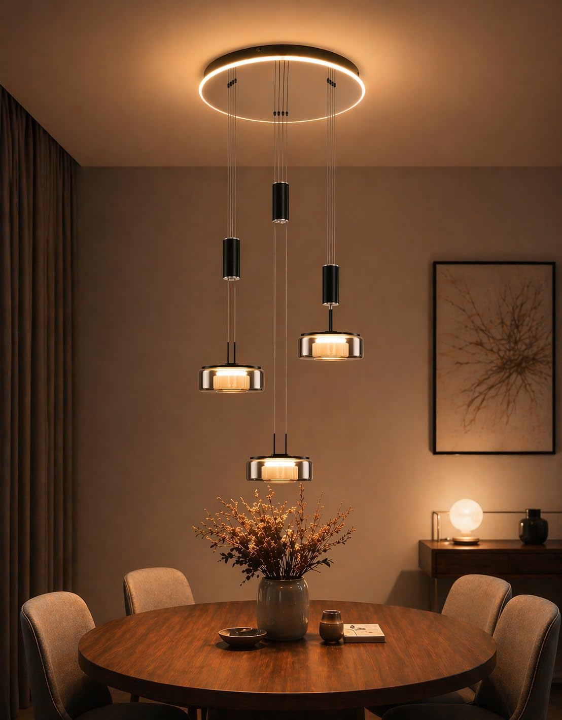PIOUTNF Hänge- & Pendelleuchten, Schwarz/Gold, Modern Led Pendelleuchte Glas, Hängelampe Esstisch mit 3 Flammig