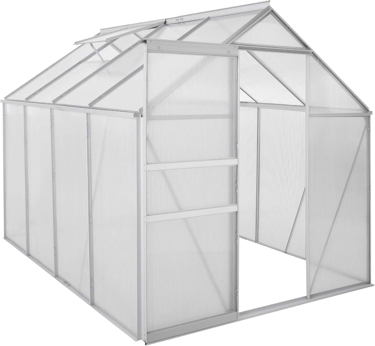 Gerätehaus Zelsius, 250 x 190 cm, 6 mm, Silber, Aluminium Gewächshaus, Hohlkammerplatten, UV-beständig, Winterfest
