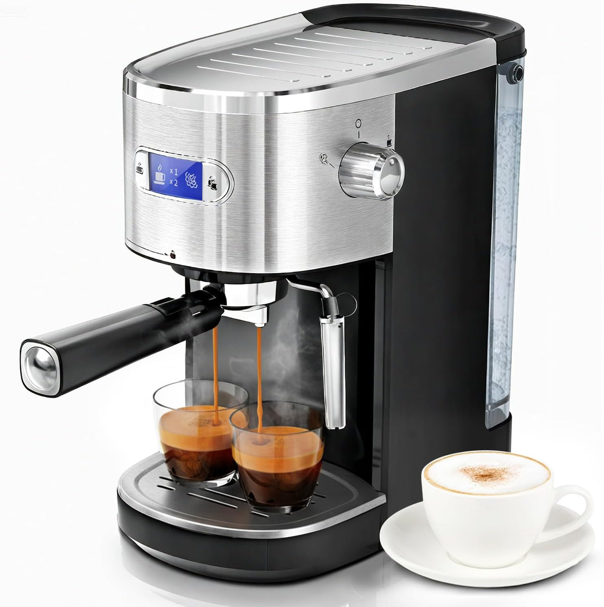 Havato Milchaufschäumer, 20 bar, Schwarz/Silber, Halbautomatische Espressomaschine, professionelle Kaffeemaschine mit und abnehmbarem
